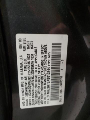 5FNRL3H78AB010344 - 2010 HONDA ODYSSEY EX GRAY photo 10