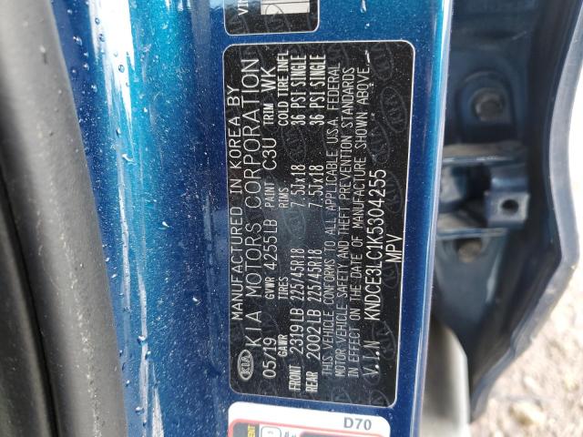 KNDCE3LC1K5304255 - 2019 KIA NIRO TOURI BLUE photo 10