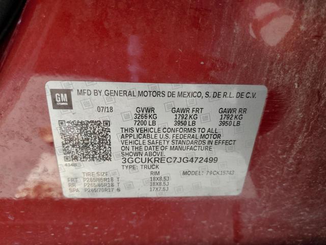 3GCUKREC7JG472499 - 2018 CHEVROLET SILVERADO2 RED photo 10