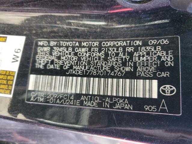 JTKDE177870174767 - 2007 TOYOTA SCION TC BLACK photo 10