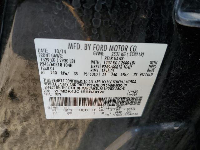 2FMDK4JC1EBB34125 - 2014 FORD EDGE SEL BLACK photo 10