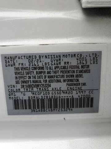 3N1AB8CV8MY253294 - 2021 NISSAN SENTRA SV WHITE photo 10