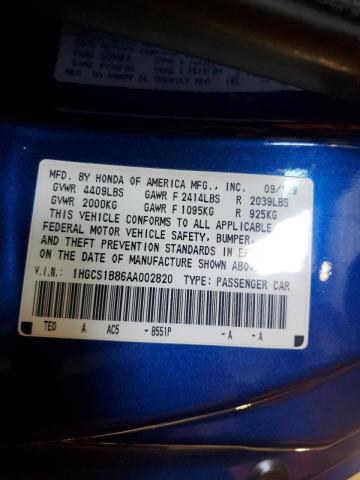 1HGCS1B86AA002820 - 2010 HONDA ACCORD EXL BLUE photo 10