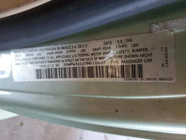 3VWPW31C07M510537 - 2007 VOLKSWAGEN NEW BEETLE 绿色 照片 10