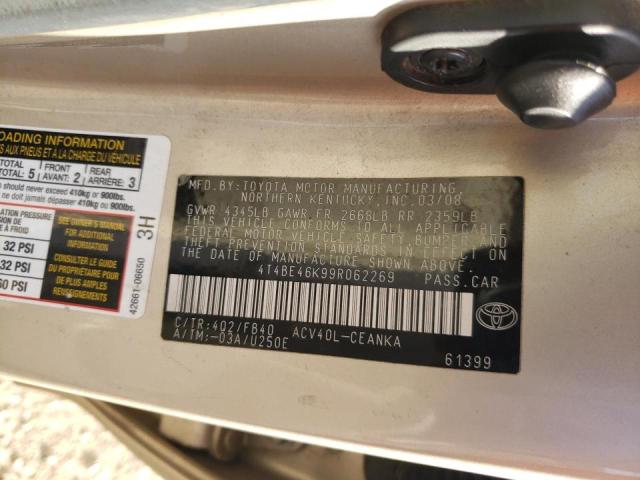 4T4BE46K99R062269 - 2009 TOYOTA CAMRY BASE Qara foto 10