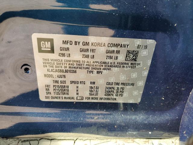 KL4CJASB8LB010356 - 2020 BUICK ENCORE PRE BLUE photo 10