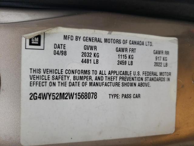 2G4WY52M2W1568078 - 1998 BUICK CENTURY LI BEIGE photo 10