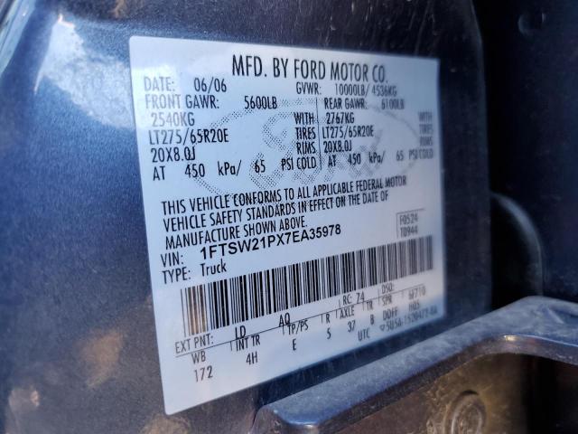 1FTSW21PX7EA35978 - 2007 FORD F250 SUPER BLUE photo 10