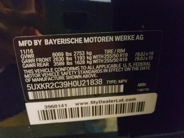 5UXKR2C39H0U21838 - 2017 BMW X5 SDRIVE3 BLUE photo 10