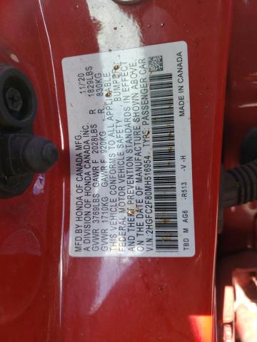 2HGFC2F80MH516954 - 2021 HONDA CIVIC SPOR 红色 照片 10