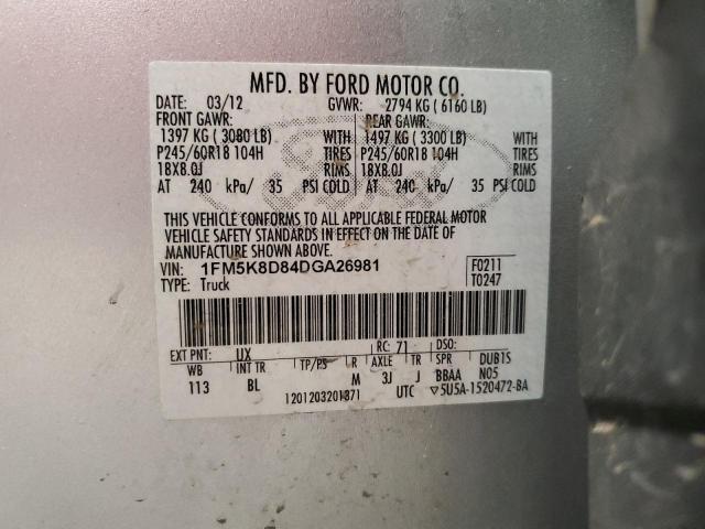 1FM5K8D84DGA26981 - 2013 FORD EXPLORER X SILVER photo 10