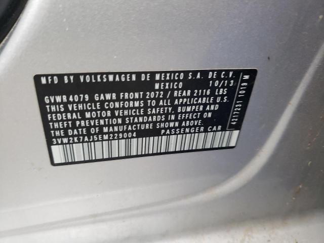 3VW2K7AJ5EM229004 - 2014 VOLKSWAGEN JETTA BASE 银色 照片 10