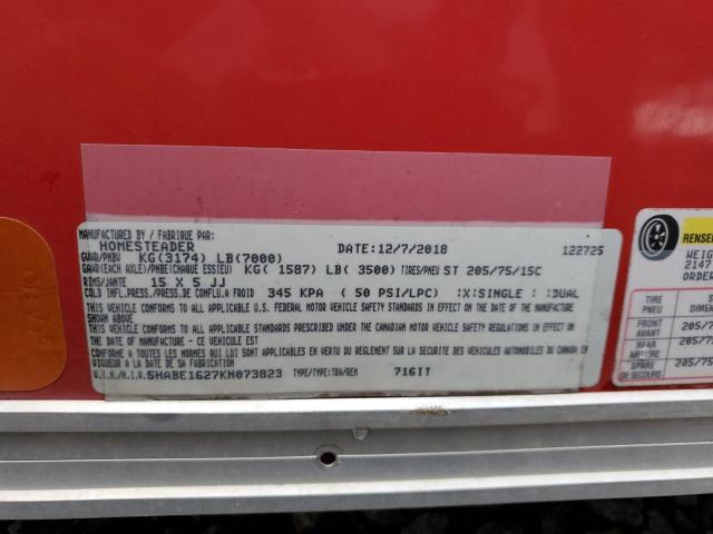 5HABE1627KN073823 - 2019 HOME TRAILER RED photo 10