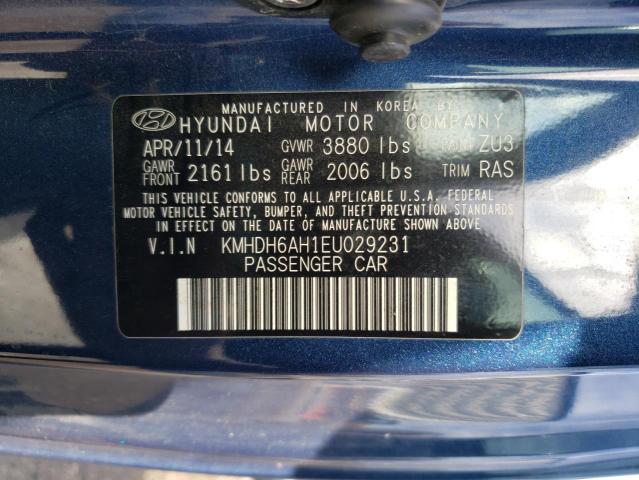 KMHDH6AH1EU029231 - 2014 HYUNDAI ELANTRA CO BLUE photo 10