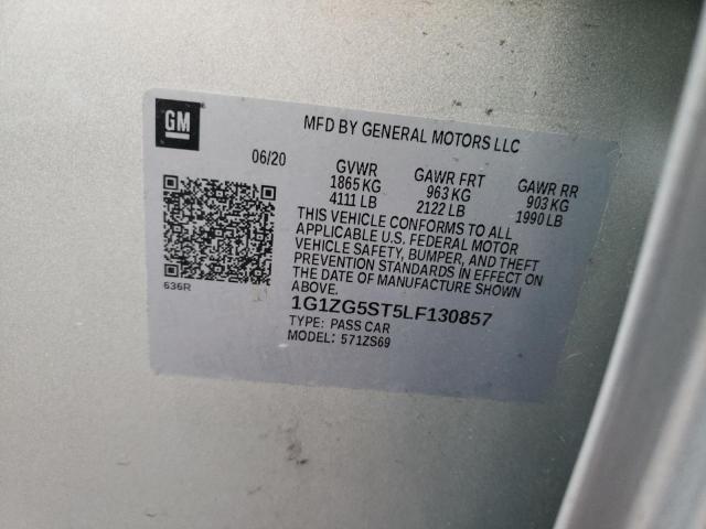 1G1ZG5ST5LF130857 - 2020 CHEVROLET MALIBU RS Argent photo 10