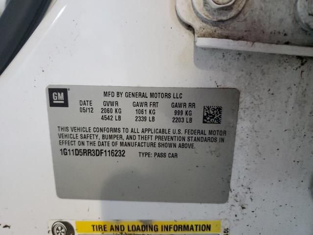 1G11D5RR3DF116232 - 2013 CHEVROLET MALIBU 1LT თეთრი ფოტო 10