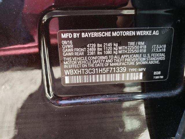 WBXHT3C31H5F71339 - 2017 BMW X1 XDRIVE2 BROWN photo 10