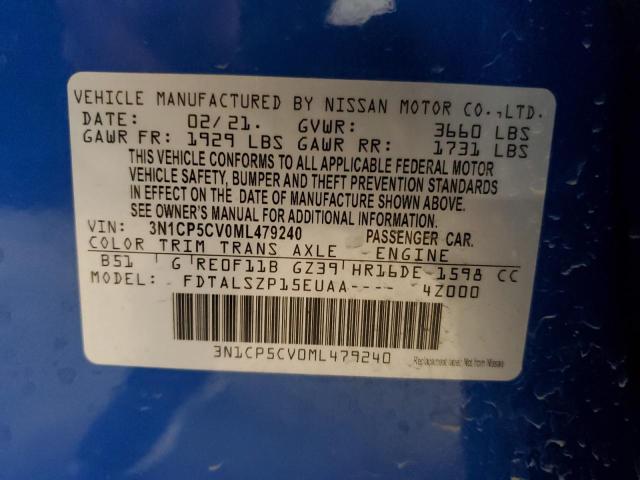 3N1CP5CV0ML479240 - 2021 NISSAN KICKS SV BLUE photo 10