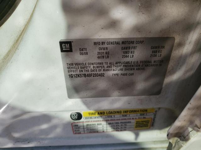 1G1ZK57B48F280402 - 2008 CHEVROLET MALIBU LTZ თეთრი ფოტო 10