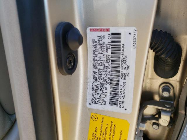 JTHBF30G120074907 - 2002 LEXUS ES 300 GOLD photo 10