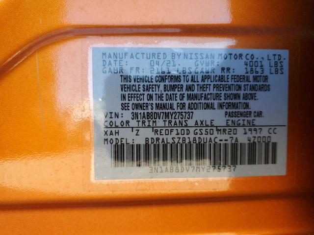 3N1AB8DV7MY275737 - 2021 NISSAN SENTRA SR ORANGE photo 10