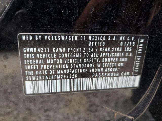 3VW2K7AJ4FM293326 - 2015 VOLKSWAGEN JETTA BASE 黑色 照片 10