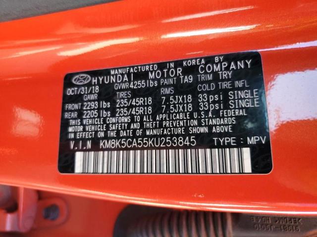 KM8K5CA55KU253845 - 2019 HYUNDAI KONA ULTIM ORANGE photo 10