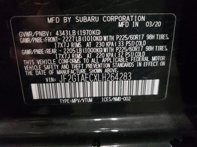 JF2GTAECXLH264283 - 2020 SUBARU CROSSTREK BLACK photo 10