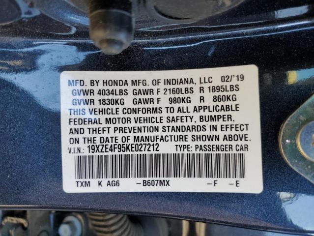 19XZE4F95KE027212 - 2019 HONDA INSIGHT TO CHARCOAL photo 10