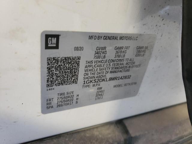 1GKS2DKL8MR142832 - 2021 GMC YUKON DENA WHITE photo 10