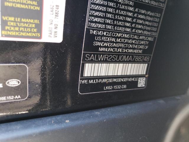 SALWR2SU0MA788248 - 2021 LAND ROVER RANGE ROVE BLACK photo 10