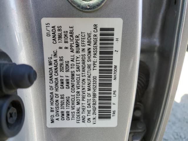 2HGFB2F98FH523200 - 2015 HONDA CIVIC EXL Gümüş foto 10