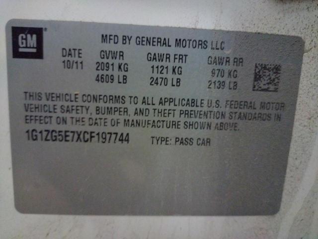 1G1ZG5E7XCF197744 - 2012 CHEVROLET MALIBU LTZ თეთრი ფოტო 10