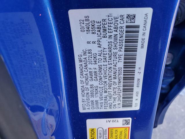 2HGFE2F51NH576050 - 2022 HONDA CIVIC SPOR 蓝色 照片 10