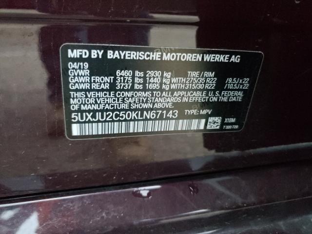 5UXJU2C50KLN67143 - 2019 BMW X5 XDRIVE5 MAROON photo 10