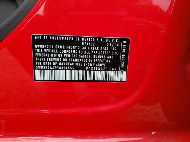 3VW2K7AJ7FM354555 - 2015 VOLKSWAGEN JETTA BASE 红色 照片 10