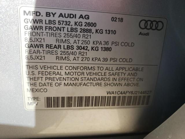 WA1C4AFY6J2144527 - 2018 AUDI SQ5 PRESTI SILVER photo 10