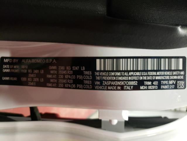ZASPAKBN5K7C68852 - 2019 ALFA ROMEO STELVIO TI WHITE photo 10