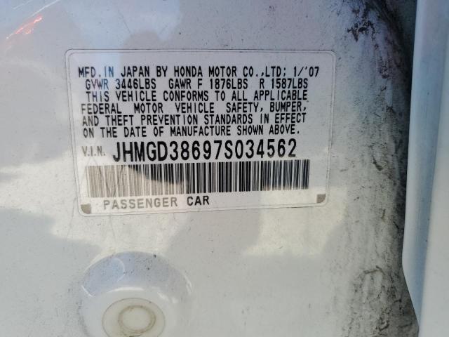 JHMGD38697S034562 - 2007 HONDA FIT S 白色 照片 10