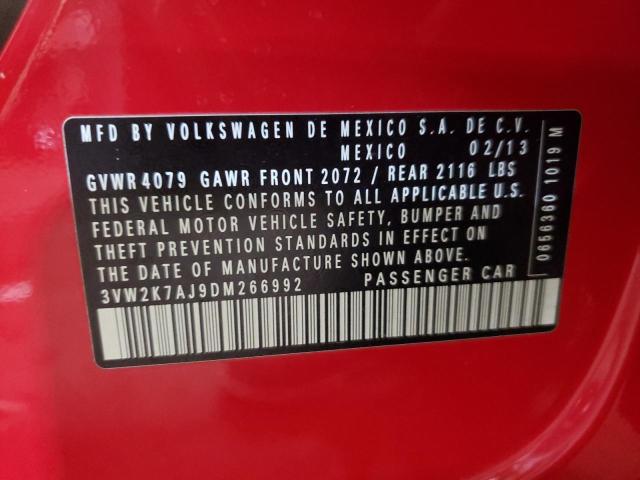 3VW2K7AJ9DM266992 - 2013 VOLKSWAGEN JETTA BASE RED photo 10
