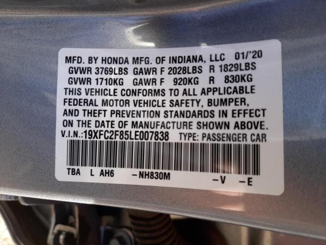 19XFC2F85LE007838 - 2020 HONDA CIVIC SPOR SILVER photo 10