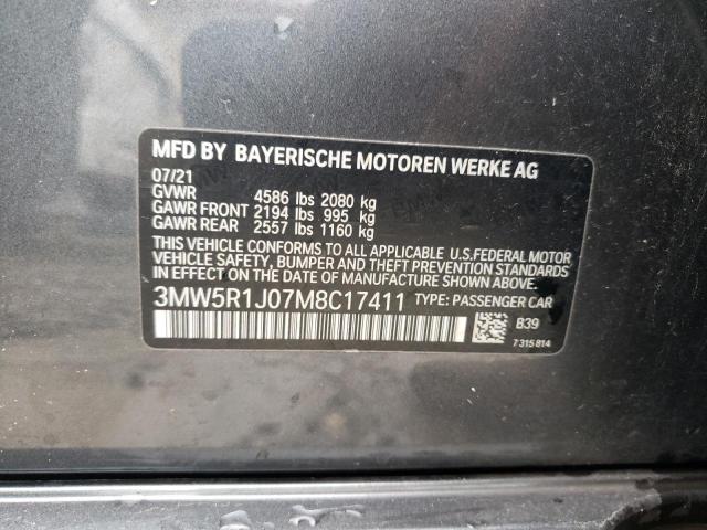 3MW5R1J07M8C17411 - 2021 BMW 330I CHARCOAL photo 12