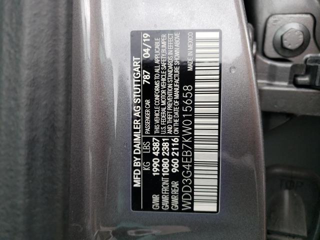 WDD3G4EB7KW015658 - 2019 MERCEDES-BENZ A 220 GRAY photo 10