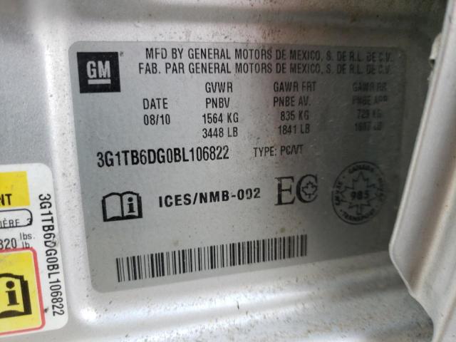 3G1TB6DG0BL106822 - 2011 CHEVROLET AVEO LS 银色 照片 10