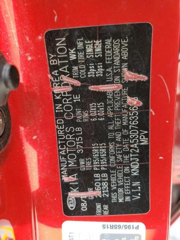 KNDJT2A53D7635633 - 2013 KIA SOUL RED photo 10