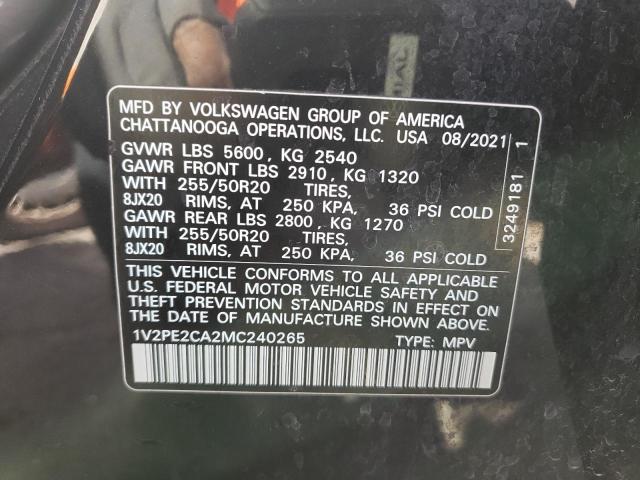 1V2PE2CA2MC240265 - 2021 VOLKSWAGEN ATLAS CROS Черный фото 10