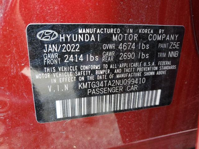 KMTG34TA2NU099410 - 2022 GENESIS G70 BASE RED photo 12