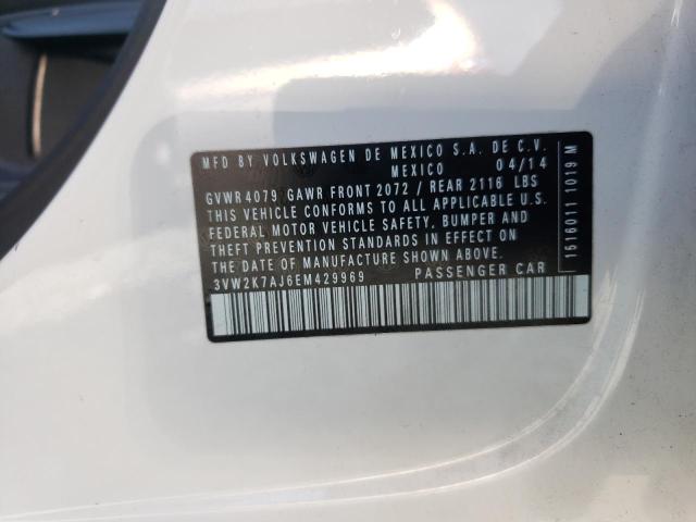 3VW2K7AJ6EM429969 - 2014 VOLKSWAGEN JETTA BASE WHITE photo 10