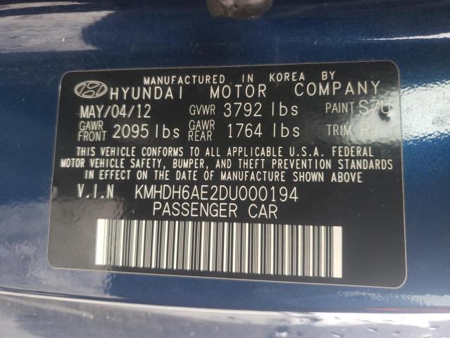 KMHDH6AE2DU000194 - 2013 HYUNDAI ELANTRA CO BLUE photo 10