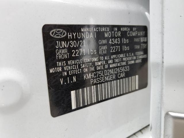 KMHC75LD2NU265633 - 2022 HYUNDAI IONIQ SEL WHITE photo 10